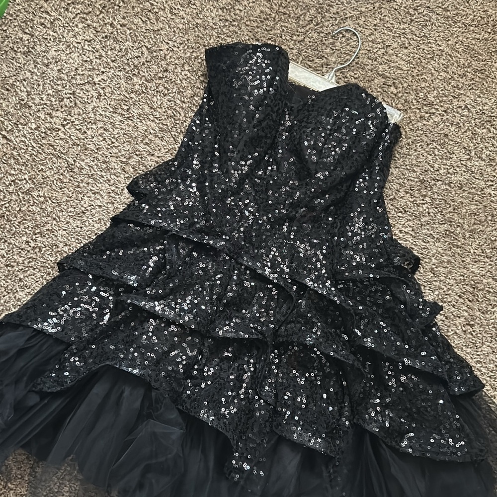 Black Strapless Sequin Tiered Dress